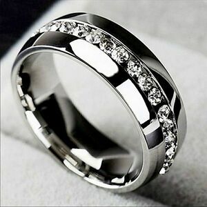 Silver Wedding Engagement Ring Single Row Zircon Bridal Band Ring